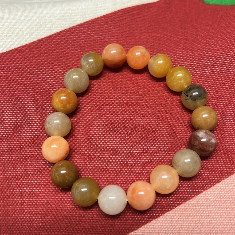 Golden Jade Natural Stone 10mm Beads Stretchable Bracelet 7" - Best Gift